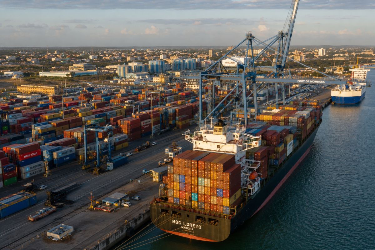 Deep-sea container vessel docked at the Port of Mombasa